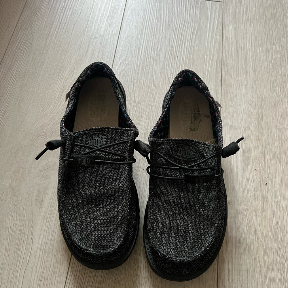 Women’s dark grey Hey Dudes. Size 8.
